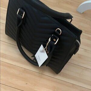Imoshion Black Quilted Chevron Satchel Handbag/Crossbody with Tassels NWT